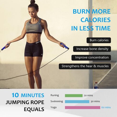Jump Rope, HANDIO jump ropes 1/2 lb Weighted Jump Rope for Boxing, Cardio, Crossfit Workout, 8~10ft Range Adjustable Length Steel Ropes with Ball Bearings and Metal Handles, Jumpropes Suitable for Men in Saudi Arabia