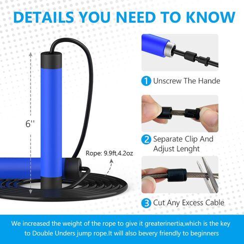 Jump Rope, HANDIO jump ropes 1/2 lb Weighted Jump Rope for Boxing, Cardio, Crossfit Workout, 8~10ft Range Adjustable Length Steel Ropes with Ball Bearings and Metal Handles, Jumpropes Suitable for Men in Saudi Arabia
