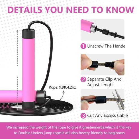 Jump Rope, HANDIO jump ropes 1/2 lb Weighted Jump Rope for Boxing, Cardio, Crossfit Workout, 8~10ft Range Adjustable Length Steel Ropes with Ball Bearings and Metal Handles, Jumpropes Suitable for Men in Saudi Arabia