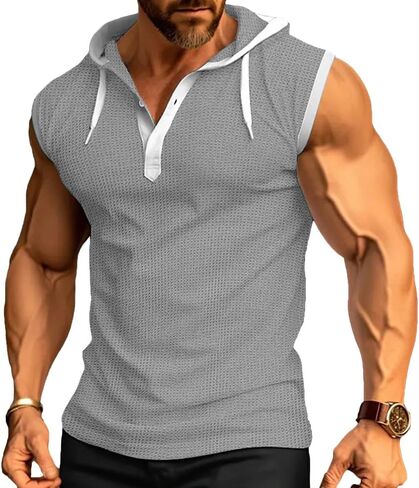 Rexcyril Men's Workout Hooded Tank Top Gym Bodybuilding Cutoff Mucle T Shirt Sleeveless Training Hoodies in Saudi Arabia