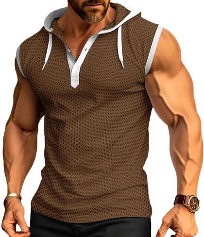 Rexcyril Men's Workout Hooded Tank Top Gym Bodybuilding Cutoff Mucle T Shirt Sleeveless Training Hoodies in Saudi Arabia