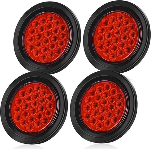 مصابيح مقطورة مستديرة LINKITOM مقاس 4 بوصات، أحمر ساطع للغاية 24 مصباح LED لإشارة الانعطاف للفرامل مع حشوات مطاطية مقاومة للماء لشاحنة مقطورة القوارب RV [معتمدة من DOT] [IP67]، 4 عبوات in Kuwait