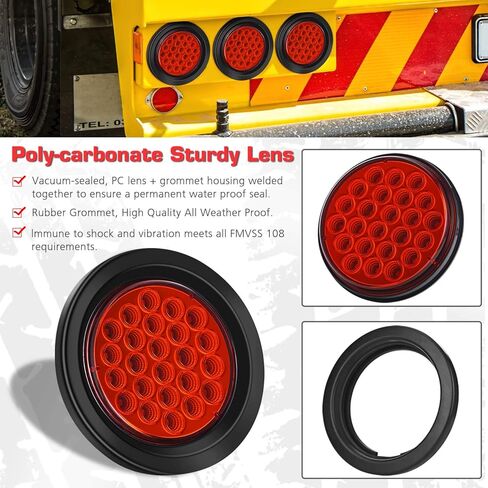 مصابيح مقطورة مستديرة LINKITOM مقاس 4 بوصات، أحمر ساطع للغاية 24 مصباح LED لإشارة الانعطاف للفرامل مع حشوات مطاطية مقاومة للماء لشاحنة مقطورة القوارب RV [معتمدة من DOT] [IP67]، 4 عبوات in Kuwait