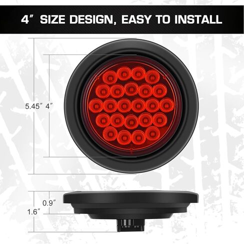 مصابيح مقطورة مستديرة LINKITOM مقاس 4 بوصات، أحمر ساطع للغاية 24 مصباح LED لإشارة الانعطاف للفرامل مع حشوات مطاطية مقاومة للماء لشاحنة مقطورة القوارب RV [معتمدة من DOT] [IP67]، 4 عبوات in Kuwait