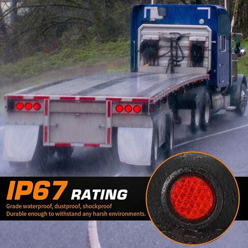 مصابيح مقطورة مستديرة LINKITOM مقاس 4 بوصات، أحمر ساطع للغاية 24 مصباح LED لإشارة الانعطاف للفرامل مع حشوات مطاطية مقاومة للماء لشاحنة مقطورة القوارب RV [معتمدة من DOT] [IP67]، 4 عبوات in Kuwait