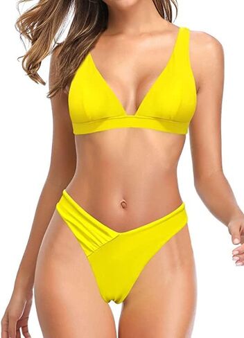 SHEKINI Women's Bathing Suit Sexy V Neck Triangle Bikini Low Waisted Two Piece Swimsuit in Saudi Arabia