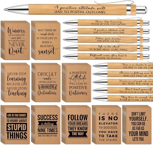 PerKoop 60 Pcs Inspirational Notebooks Motivational Pens Thank You Wood Bamboo Pen Kraft Notebooks Employee Appreciation Gifts Bulk Pocket Journals Camp Stationary for Student Coworker (Quotes) in Saudi Arabia