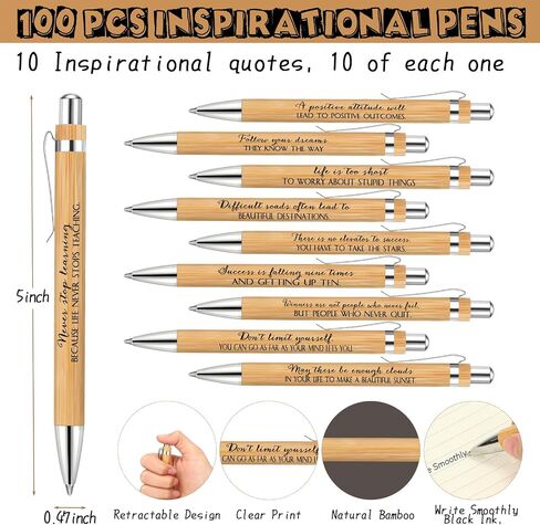 PerKoop 60 Pcs Inspirational Notebooks Motivational Pens Thank You Wood Bamboo Pen Kraft Notebooks Employee Appreciation Gifts Bulk Pocket Journals Camp Stationary for Student Coworker (Quotes) in Saudi Arabia