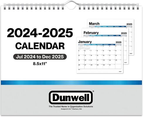 تقويم حائط Dunwell 8.5x11 2024-2025، استخدم 18 شهرًا، يوليو 2024 - ديسمبر 2025، تقويم المكتب 2024-25، تقويم معلق حلزوني، تقويم مكتب صغير، تقويم شهري 8.5 × 11 in Kuwait