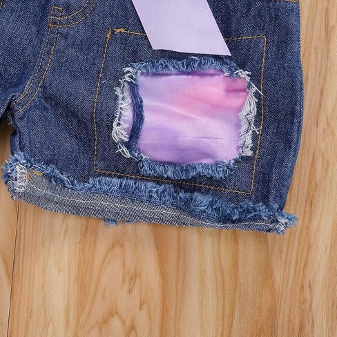 Bmnmsl طفل رضيع الفتيات الأزهار قصيرة الأكمام بلايز تي شيرت سترة و الدنيم مجموعة تي شيرتات قصيرة للأطفال الاطفال 1T 2T 3T 4T 5T 6T ملابس الصيف وتتسابق in Kuwait