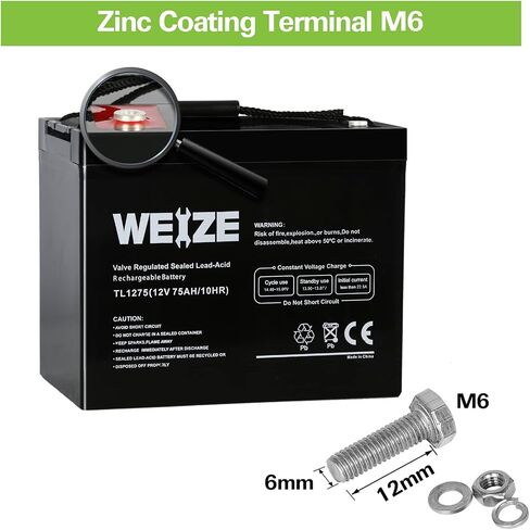 بطارية WEIZE 12V 75AH ذات دورة عميقة لمضخة مستنقع النسخ الاحتياطي Wayne ESP25 WSS30V، محرك التصيد، النظام الشمسي، كرسي متحرك متنقل، الاستخدام العام in Saudi Arabia