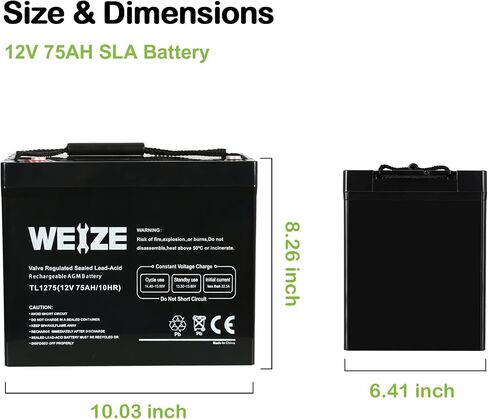 بطارية WEIZE 12V 75AH ذات دورة عميقة لمضخة مستنقع النسخ الاحتياطي Wayne ESP25 WSS30V، محرك التصيد، النظام الشمسي، كرسي متحرك متنقل، الاستخدام العام in Saudi Arabia