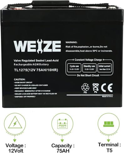 بطارية WEIZE 12V 75AH ذات دورة عميقة لمضخة مستنقع النسخ الاحتياطي Wayne ESP25 WSS30V، محرك التصيد، النظام الشمسي، كرسي متحرك متنقل، الاستخدام العام in Saudi Arabia