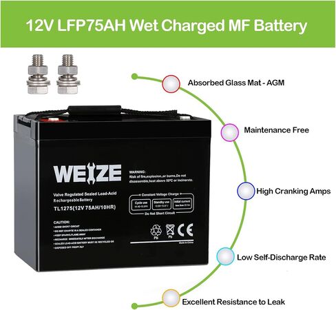 بطارية WEIZE 12V 75AH ذات دورة عميقة لمضخة مستنقع النسخ الاحتياطي Wayne ESP25 WSS30V، محرك التصيد، النظام الشمسي، كرسي متحرك متنقل، الاستخدام العام in Saudi Arabia