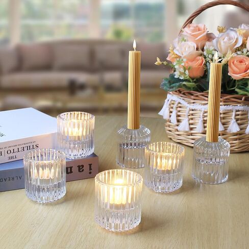 6pcs Candle Holder, Candlestick Holders, Glass Taper Candle Holders for Tea Lights Candle & Taper Candle, Candle Stick Holders Decor for Table Centerpiece Wedding Party Christmas Festival… in Saudi Arabia