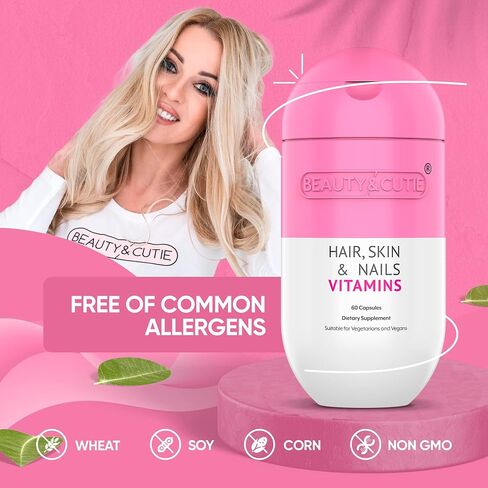 BEAUTY AND CUTIE Hair Skin and Nails Vitamins – Hair Nails and Skin Vitamins for Women – Vitamin Supplements with Hyaluronic Acid, Biotin for Hair Growth – Non-GMO and Gluten-Free- 60 Count in Saudi Arabia