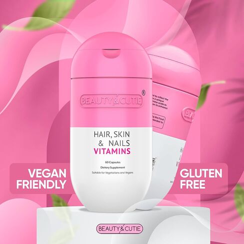 BEAUTY AND CUTIE Hair Skin and Nails Vitamins – Hair Nails and Skin Vitamins for Women – Vitamin Supplements with Hyaluronic Acid, Biotin for Hair Growth – Non-GMO and Gluten-Free- 60 Count in Saudi Arabia