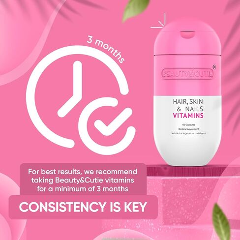 BEAUTY AND CUTIE Hair Skin and Nails Vitamins – Hair Nails and Skin Vitamins for Women – Vitamin Supplements with Hyaluronic Acid, Biotin for Hair Growth – Non-GMO and Gluten-Free- 60 Count in Saudi Arabia