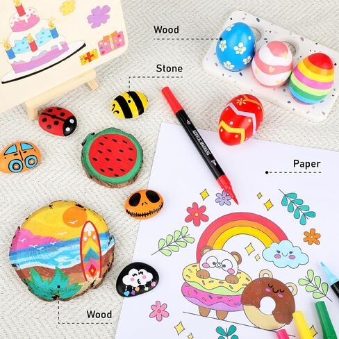 24 Colors Acrylic Paint Markers, Dual Tip with Fine Tip and Brush Tip Pens for Stone, Wood, Calligraphy, Canvas, Ceramic, Metal, Glass, Rock Painting, DIY Crafts Art Supplies Kit in Saudi Arabia