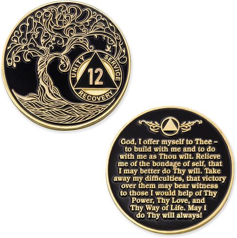 1 Year Sobriety Mint Twisted Tree of Life Gold Plated AA Recovery Medallion/Chip/Token - Black in Saudi Arabia