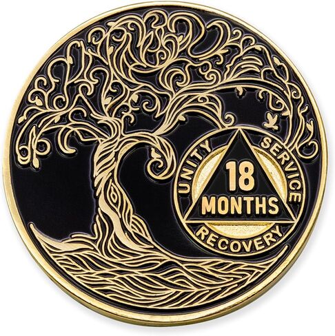 1 Year Sobriety Mint Twisted Tree of Life Gold Plated AA Recovery Medallion/Chip/Token - Black in Saudi Arabia