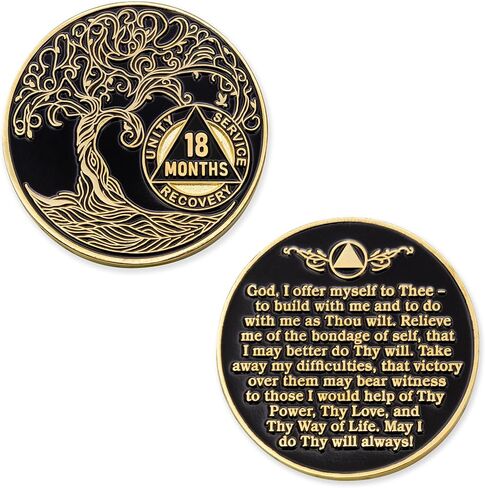 1 Year Sobriety Mint Twisted Tree of Life Gold Plated AA Recovery Medallion/Chip/Token - Black in Saudi Arabia