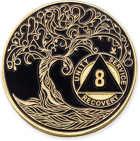 1 Year Sobriety Mint Twisted Tree of Life Gold Plated AA Recovery Medallion/Chip/Token - Black in Saudi Arabia