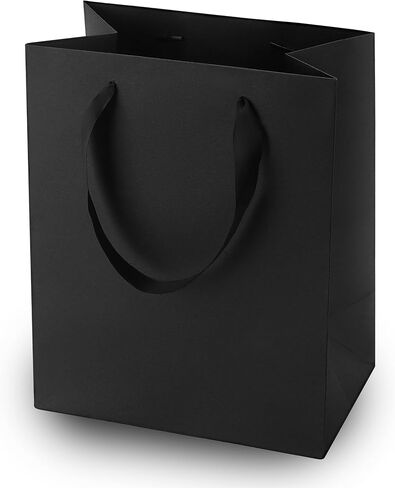 Black Gift Bags With Handles: 8x5x10 Inch 6pcs Black Paper Gags Medium Bulk For Party Shopping Birthday Wedding in Saudi Arabia