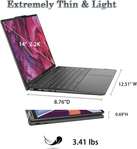 لاب توب لينوفو يوجا 7i 2 في 1 مقاس 0.69 بوصة، شاشة لمس 14 بوصة 2.2K 16:10، Intel Evo 10-Core i7-1355U، 2 x Thunderbolt، Wi-Fi 6، عمر بطارية طويل - 12 ساعة، رمادي Storm Win11 W /قلم ستايلس (ذاكرة وصول عشوائي سعة 16 جيجابايت | محرك أقراص SSD سعة 1 تيرابايت) in Saudi Arabia