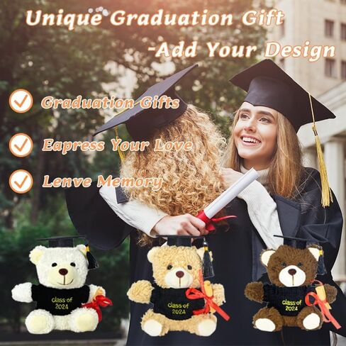 Yesaior 12 قطعة 5.5 بوصة هدية قطيفة لدب التخرج، 6 قطع دب التخرج المحشو الدب الحيواني مع قبعة التخرج و6 بطاقات تهنئة لفئة 2024 هدايا حفلات الكلية في المدرسة الثانوية في رياض الأطفال in Kuwait