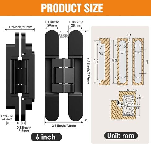 7" Hidden Door Hinge/Invisible Door Silent Door Hinge 180 Degree Swing Hinge 3-Way Adjustable Butt Hinge 7 x 2.8 x 1" (Pack of 2) (White 7 inches) in Saudi Arabia