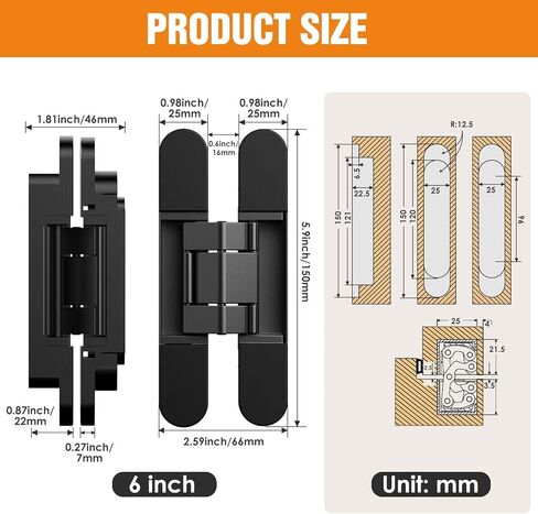 7" Hidden Door Hinge/Invisible Door Silent Door Hinge 180 Degree Swing Hinge 3-Way Adjustable Butt Hinge 7 x 2.8 x 1" (Pack of 2) (White 7 inches) in Saudi Arabia