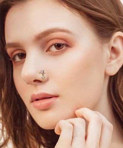 LOREMOW 20 قطعة 20 جرام من الفولاذ المقاوم للصدأ حلقات الأنف المتدلية للنساء على شكل حرف L أقراط الأنف المتدلية للفتيات على شكل قلب زهرة فراشة مجوهرات ثقب الأنف in Kuwait