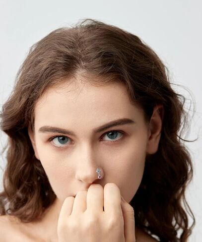 LOREMOW 20Pcs 20G Stainless Steel Dangle Nose Rings Studs for Women L Shaped Dangling Nose Studs for Girls Heart Flower Butterfly Nose Piercing Jewelry in Saudi Arabia
