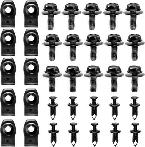 yeshma 35pcs المحرك تحت غطاء سبلاش درع الحرس الجسم البراغي الوفير الحاجز بطانة دفع التجنيب السحابة برشام كليب مقذوف u-المكسرات متوافق مع نيسان إنفينيتي g35 g37 FX35 FX45 EX35 370Z 350Z in Kuwait