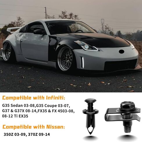 yeshma 35pcs المحرك تحت غطاء سبلاش درع الحرس الجسم البراغي الوفير الحاجز بطانة دفع التجنيب السحابة برشام كليب مقذوف u-المكسرات متوافق مع نيسان إنفينيتي g35 g37 FX35 FX45 EX35 370Z 350Z in Kuwait