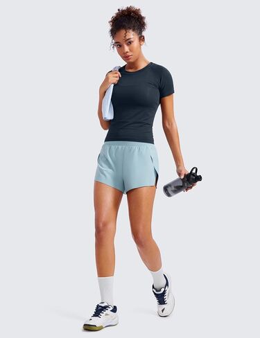 شورت CRZ YOGA الرياضي للجري للنساء على شكل حرف V، شورت رياضي خفيف الوزن للتمارين الرياضية مع بطانة in Kuwait