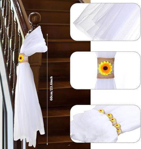 24 Sets Large Wedding Pew Bows 24 Inch Tulle Wedding Bows with Sunflower Wrap Wedding Chair Aisle Pew Decorations for Church Weddings Bridal Shower Reception Birthday Ceremony in Saudi Arabia