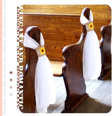 24 Sets Large Wedding Pew Bows 24 Inch Tulle Wedding Bows with Sunflower Wrap Wedding Chair Aisle Pew Decorations for Church Weddings Bridal Shower Reception Birthday Ceremony in Saudi Arabia