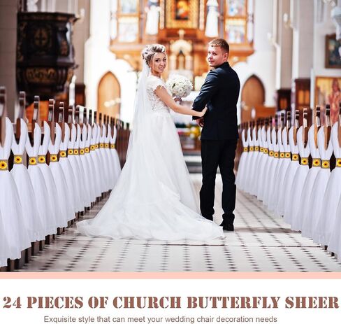 24 Sets Large Wedding Pew Bows 24 Inch Tulle Wedding Bows with Sunflower Wrap Wedding Chair Aisle Pew Decorations for Church Weddings Bridal Shower Reception Birthday Ceremony in Saudi Arabia