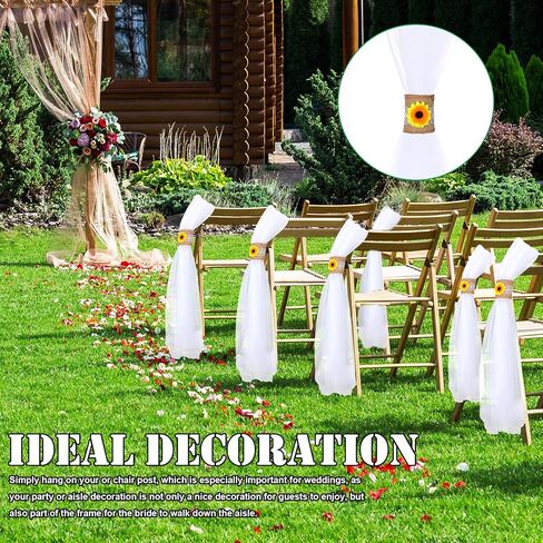 24 Sets Large Wedding Pew Bows 24 Inch Tulle Wedding Bows with Sunflower Wrap Wedding Chair Aisle Pew Decorations for Church Weddings Bridal Shower Reception Birthday Ceremony in Saudi Arabia
