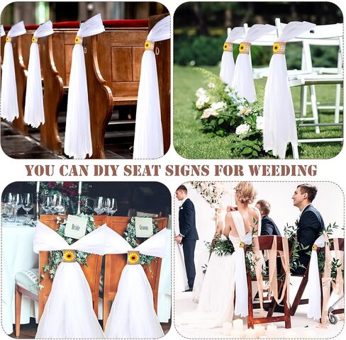 24 Sets Large Wedding Pew Bows 24 Inch Tulle Wedding Bows with Sunflower Wrap Wedding Chair Aisle Pew Decorations for Church Weddings Bridal Shower Reception Birthday Ceremony in Saudi Arabia