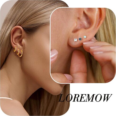 LOREMOW 18G 8Pairs Surgical Steel Earrings Set for Women Men Stud Earrings for Sensitive Ears Hypoallergenic Huggie Hoop Earrings Opal CZ Cartilage Helix Flat Back Earrings for Multiple Piercing in Saudi Arabia