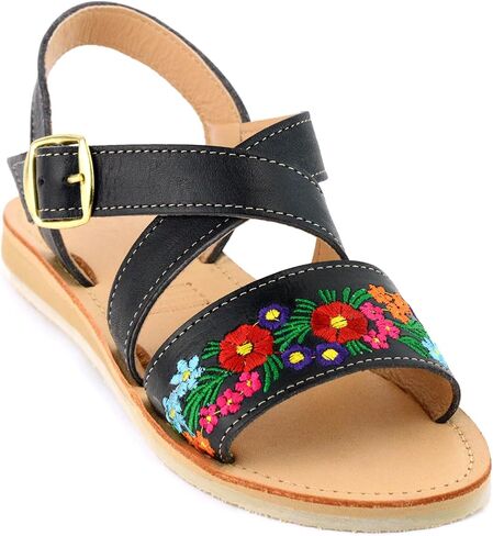 Mexican Leather Sandals with Embroidered Flowers for Women - Model 805 (8, Nut) in Saudi Arabia