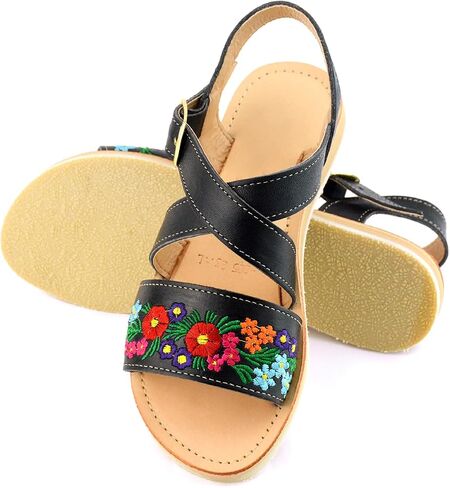 Mexican Leather Sandals with Embroidered Flowers for Women - Model 805 (8, Nut) in Saudi Arabia