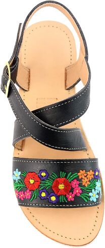 Mexican Leather Sandals with Embroidered Flowers for Women - Model 805 (8, Nut) in Saudi Arabia
