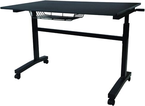 urb SPACE Atlantic Adjustable Height Standing Desk – 46" x 28" Single-Piece Desktop, Maintenance-Free Hand Crank, Sturdy Heavy-Duty Steel Frame, Caster Wheels for Full Mobility, PN 33908049 in Black in Saudi Arabia