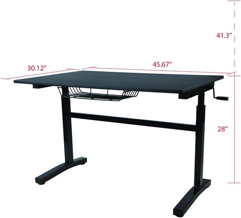 urb SPACE Atlantic Adjustable Height Standing Desk – 46" x 28" Single-Piece Desktop, Maintenance-Free Hand Crank, Sturdy Heavy-Duty Steel Frame, Caster Wheels for Full Mobility, PN 33908049 in Black in Saudi Arabia