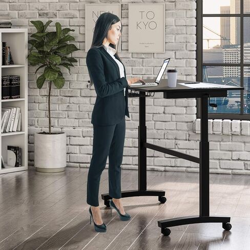 urb SPACE Atlantic Adjustable Height Standing Desk – 46" x 28" Single-Piece Desktop, Maintenance-Free Hand Crank, Sturdy Heavy-Duty Steel Frame, Caster Wheels for Full Mobility, PN 33908049 in Black in Saudi Arabia