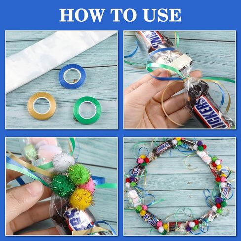Hanaive Graduation Candy Lei Tubing Necklace Making Kit Include 50 Pcs 2 Inch Poly Tubing Lei Bags 197 ft 6 Rolls Gift Wrapping Ribbon 1 Pack Plush Poms 400 Glue Points for Graduation Party Supplies in Saudi Arabia